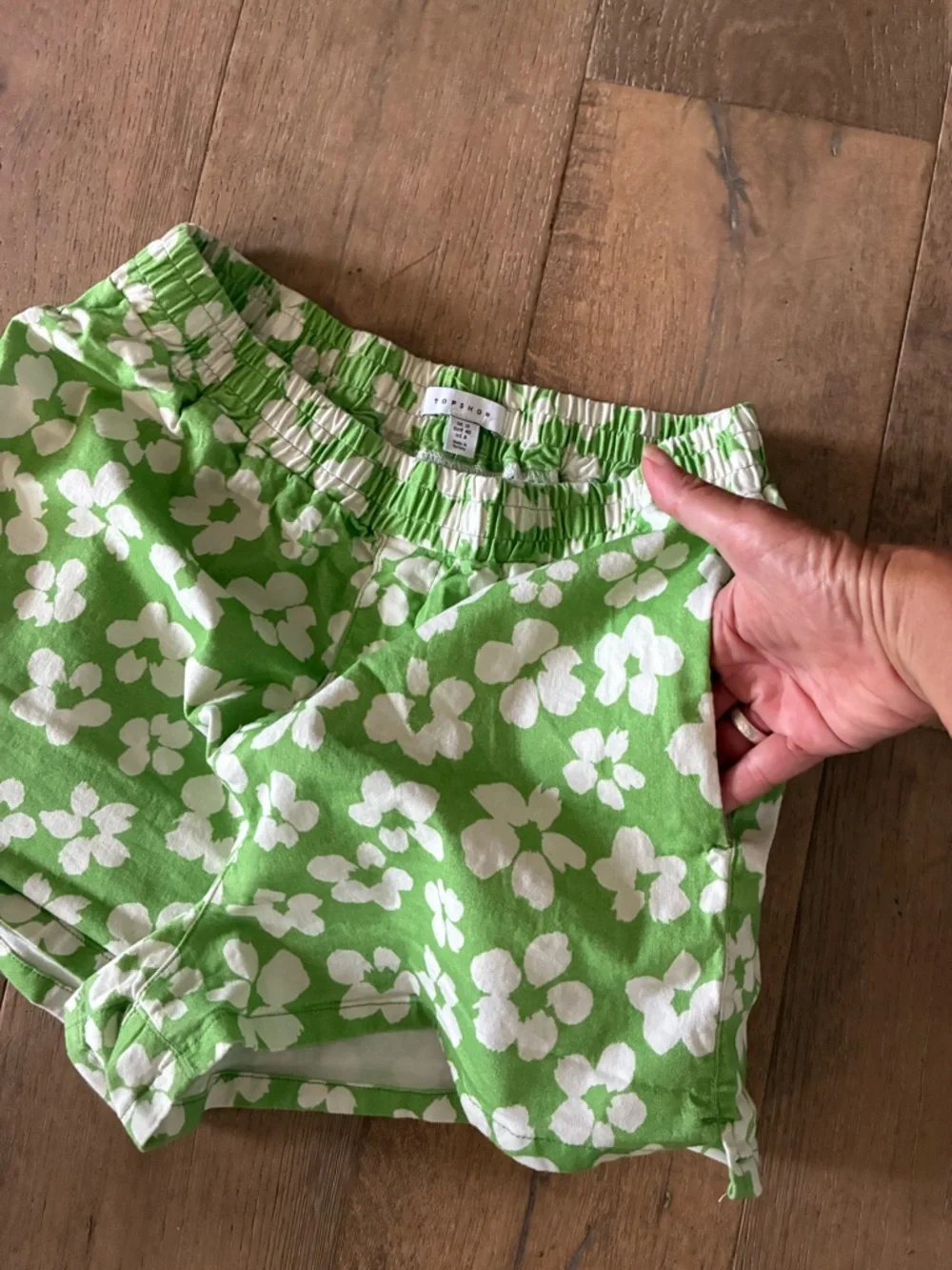 Topshop Lime Green Floral High-Waist Shorts